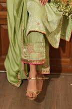 GREEN SILK EMBROIDERED KURTA SET