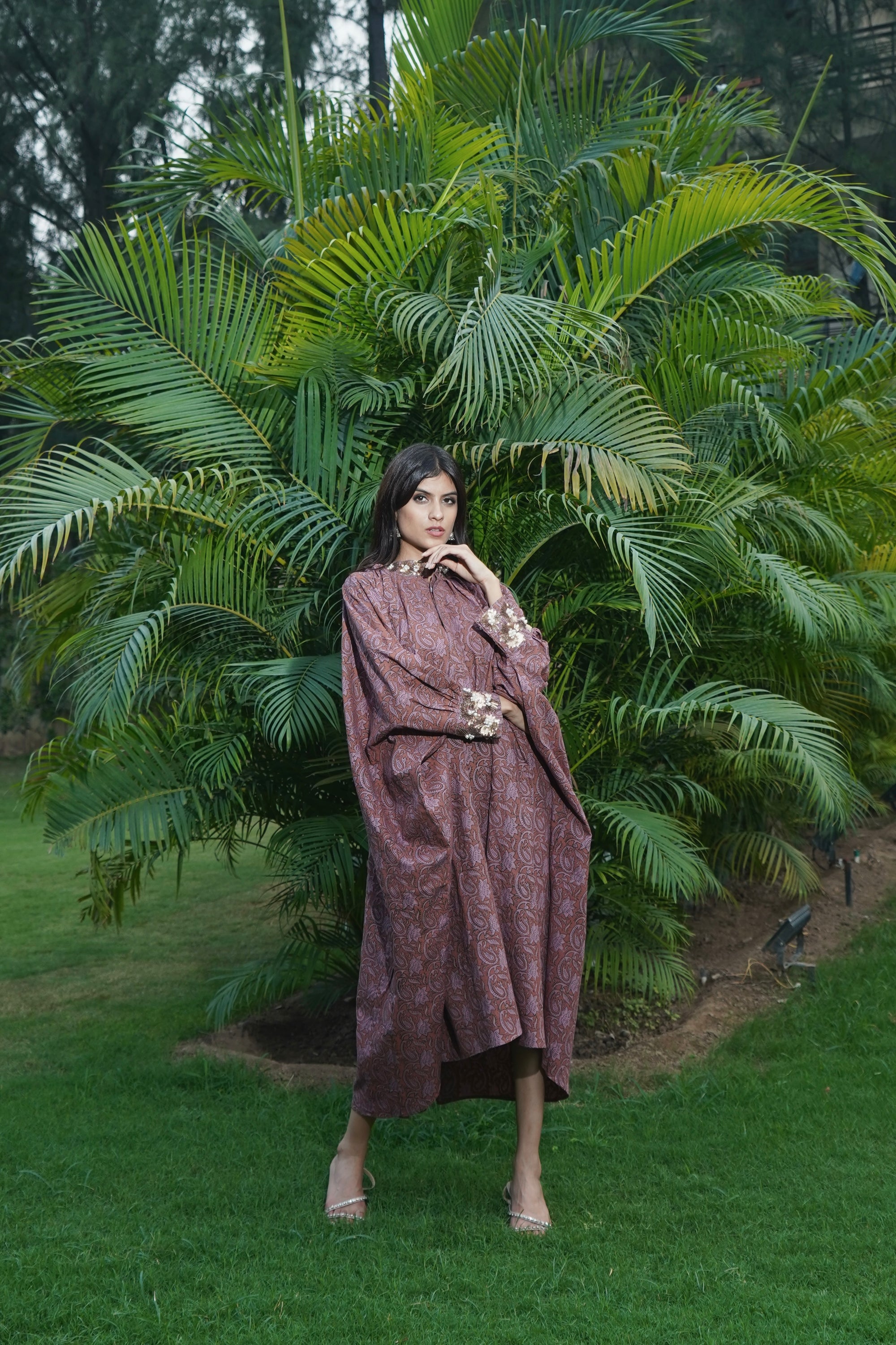 BURNT UMBER FLORAL DRESS