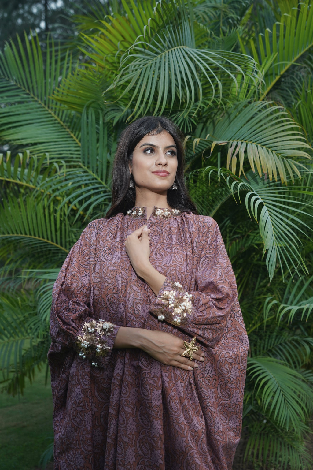 BURNT UMBER FLORAL DRESS