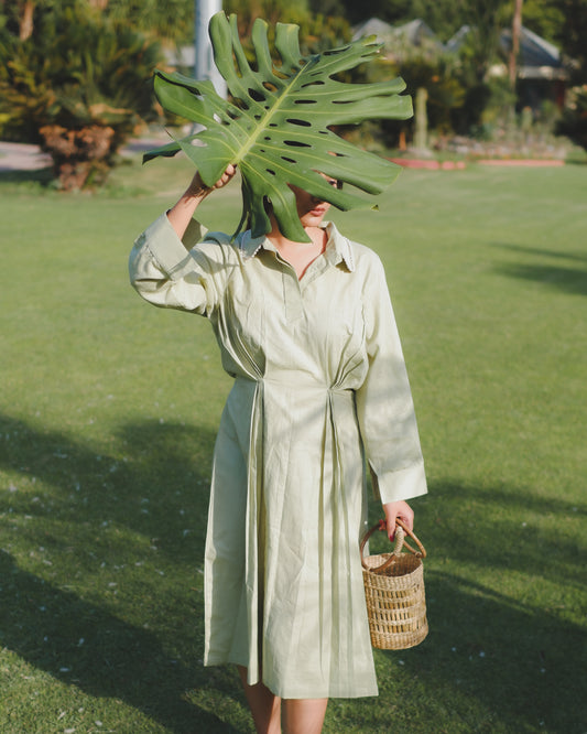 Pleated Shirt Dress in Vintage Green