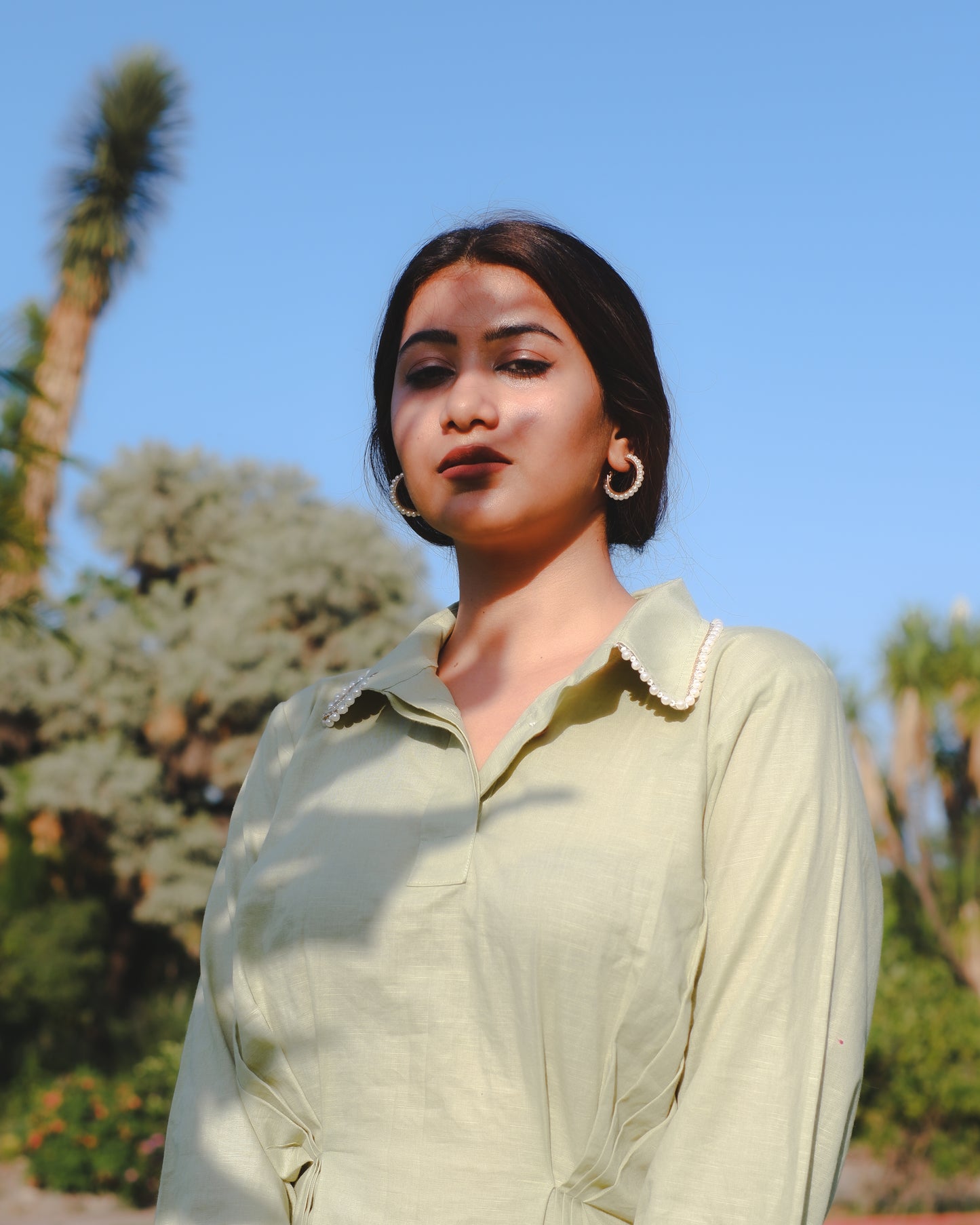 Pleated Shirt Dress in Vintage Green