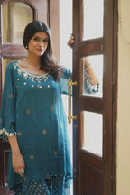 PEACOCK BLUE EMBROIDERED KURTA SET