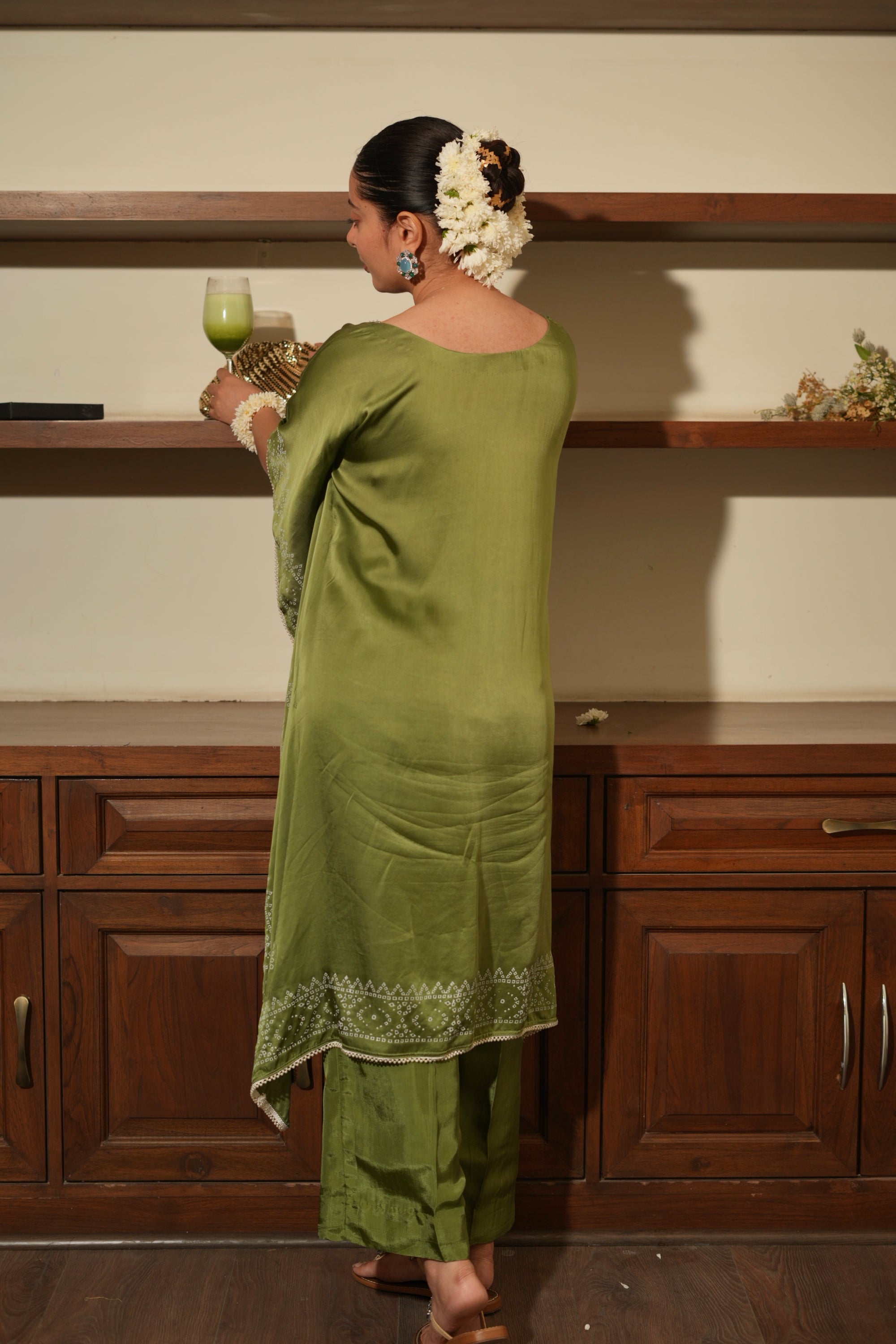 GREEN BANDHANI KAFTAN SET