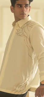 IVORY MULTILINE EMBROIDERED SHIRT