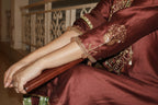 MAROON AND GREEN EMBROIDERED KURTA SET