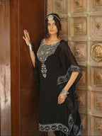 BLACK BANDHANI KAFTAN SET