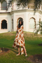 CHAMPAGNE RUST FLORAL KAFTAN DRESS