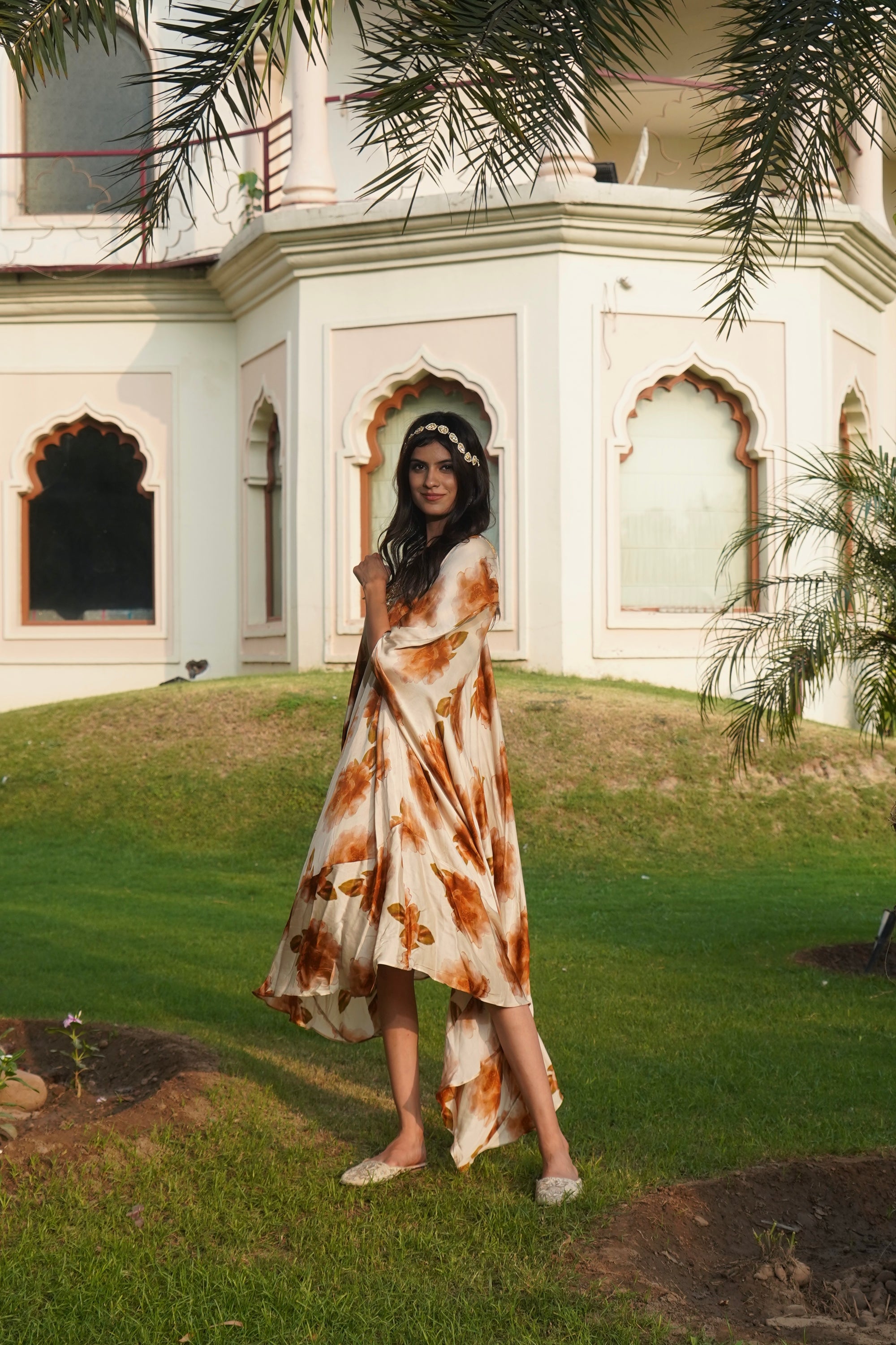 CHAMPAGNE RUST FLORAL KAFTAN DRESS